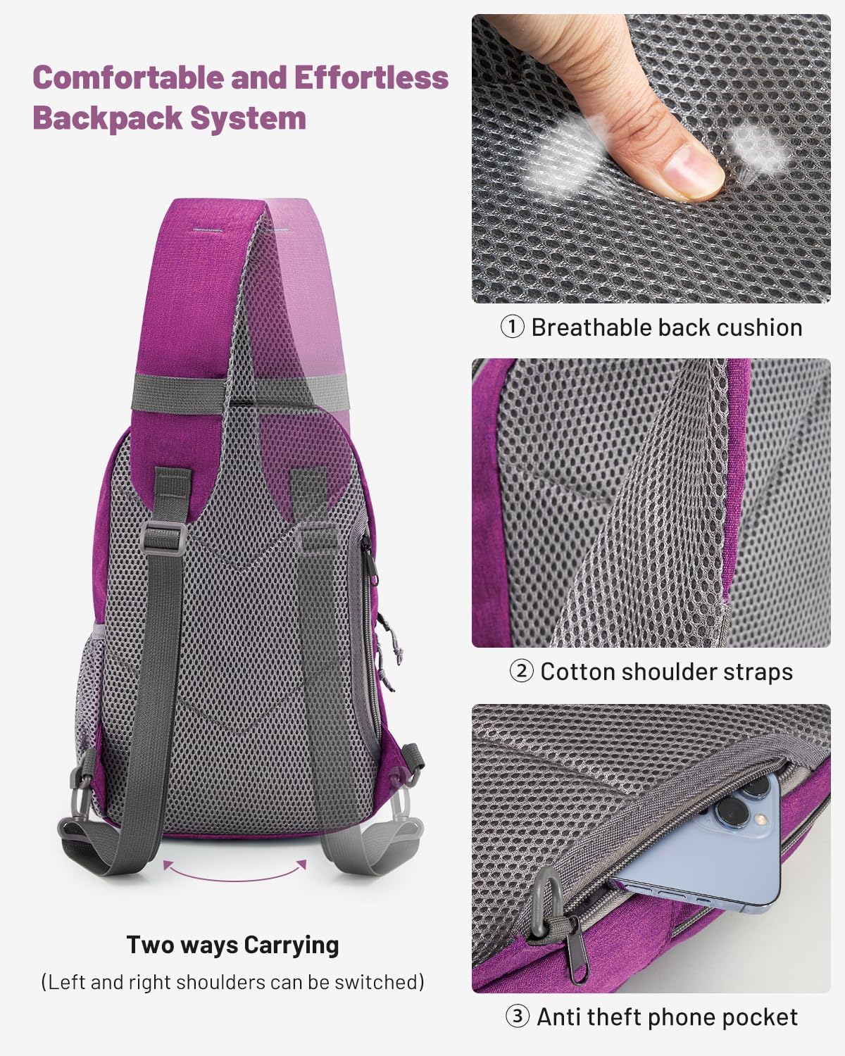 OIWAS Sling Bag Crossbody Backpack for Men, One Strap Backpack Hiking Daypack Chest Bag for Women - Image 5