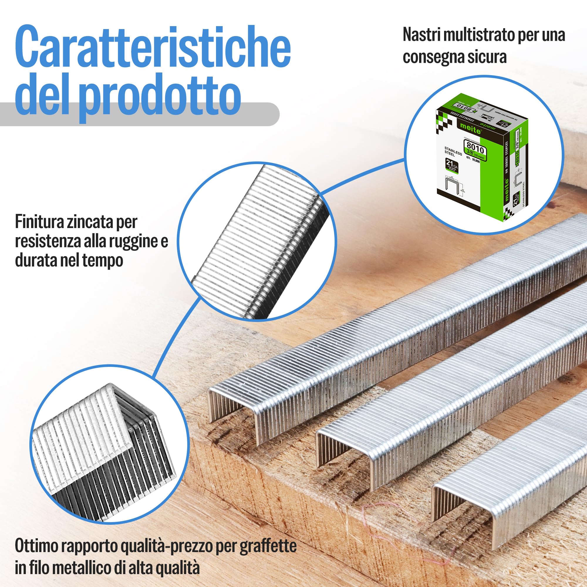 meite Graffette Type 80 da 10 mm, Punti Serie 80 Zincati per Pinzatrice – Ideali per Moquette, Tessuti da Divano, Pelle/Tessile, Sedili Auto e Falegnameria – 10.000 Pezzi