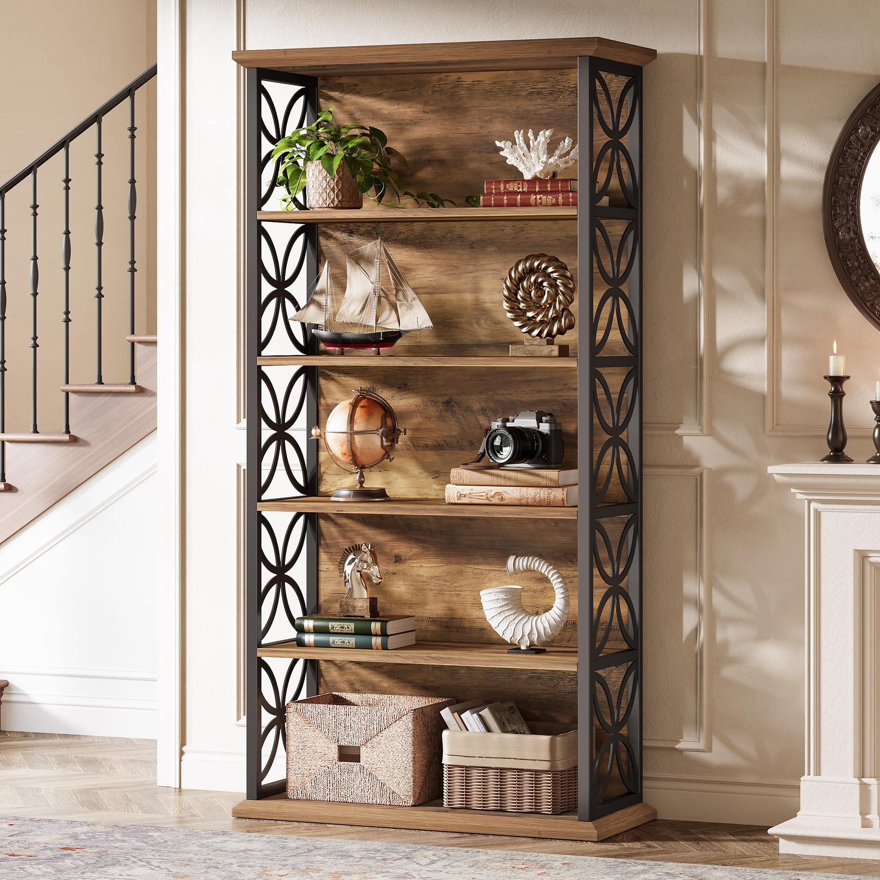 Tribesigns Bücherregal mit 6 Ebenen, 180,3 cm, industrielles Bücherregal mit Metallrahmen, freistehend, offene Aufbewahrungsregale für Zuhause, Büro, Wohnzimmer, Schlafzimmer