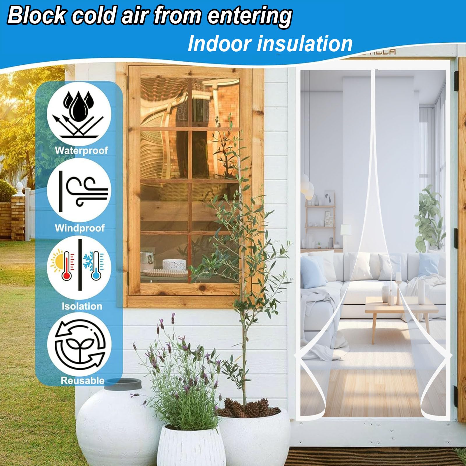 Magnet Thermo Türvorhang 113 x 232 cm Gegen Kälte Und Hitze, Selbstschließend, Wasserdicht, Winddicht Magnetischer Thermo-Türvorhang für Balkon Terrassen Kellertür, A