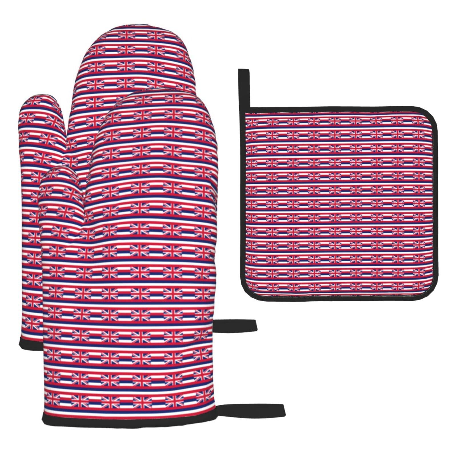 Hawaii Flag Print Oven Kitchen Gloves For Baking Outdoor Grilling Home Use Mitts Microwaving Bbq