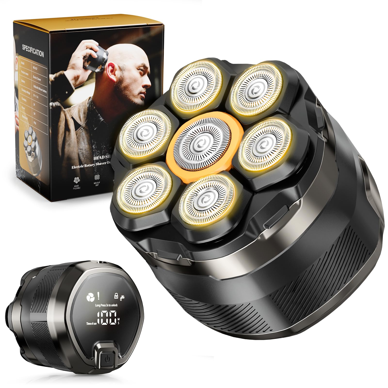 NIWUIO Head Shaver for Bald Men: 7D Electric Bald Razor -Wet Dry Shaving - Professional Grooming Kit for Balder with Type-C Charge - Detachable Head Shavers for Scalp/Face/Beard
