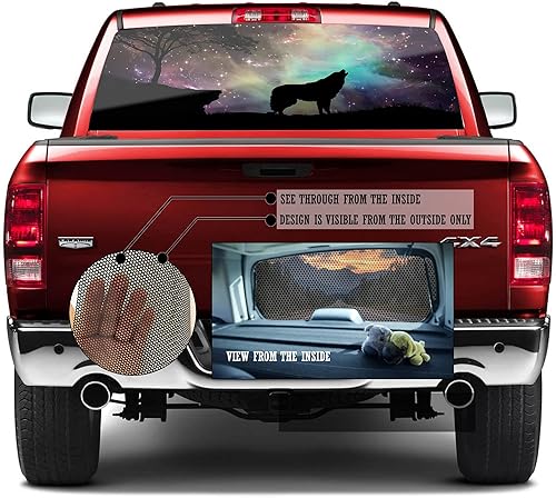 Miniatura 3 de Calcomanía gráfica para ventana trasera para camiones, SUV, coches, película de vinilo perforado universal con cielo estrellado y lobo - Calcomanías