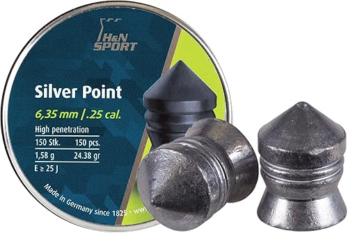 H&N Silver Point - Pellets de pistola de aire puntiaguda calibre .2524.38 granos (200 unidades)