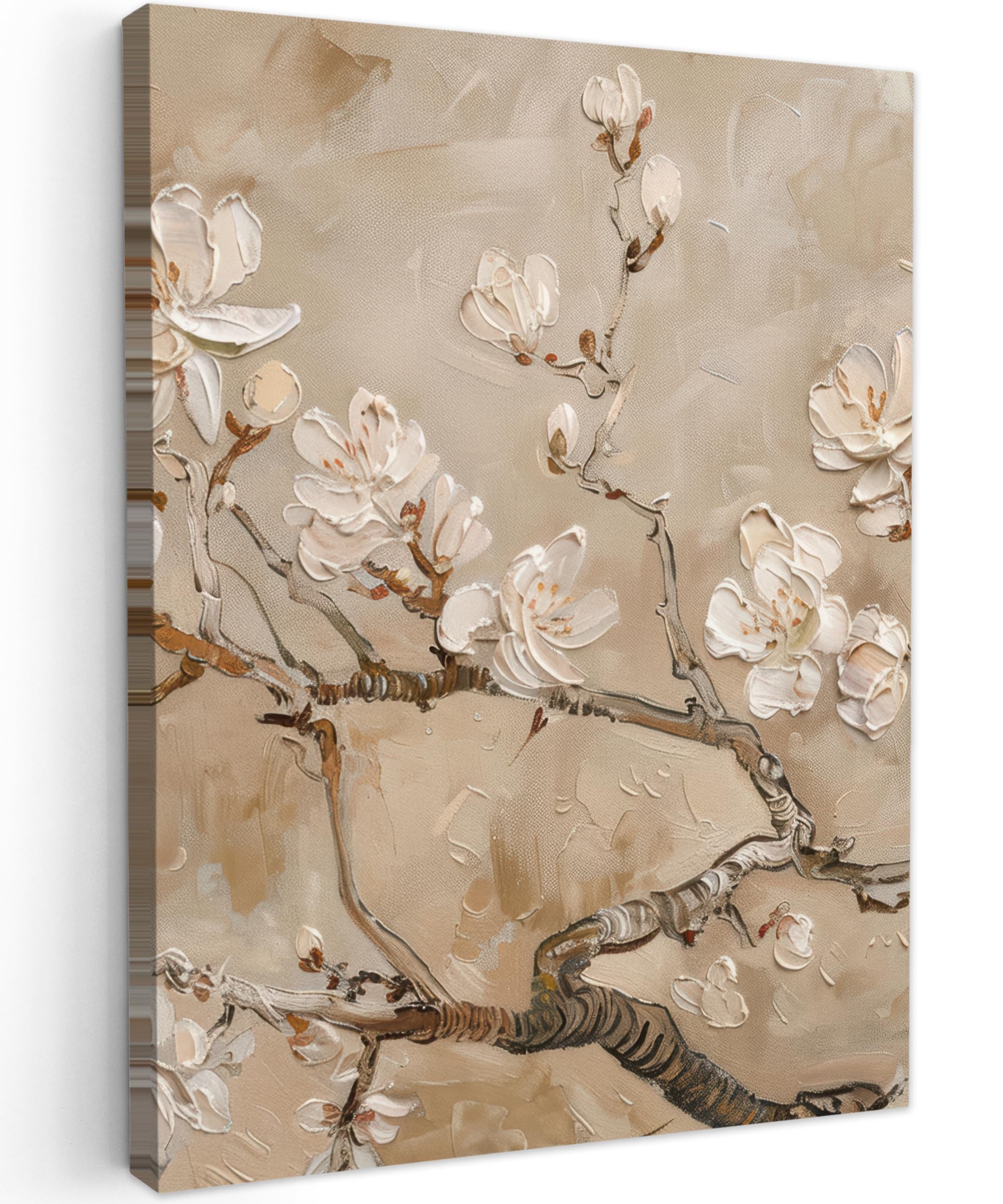 MuchoWow© Canvas Wall Art 20"x28" / 50x70 cm Decor Prints for Living Room Decorative Canvases Hall Artwork Flowers - Modern - Beige - White - Blossom
