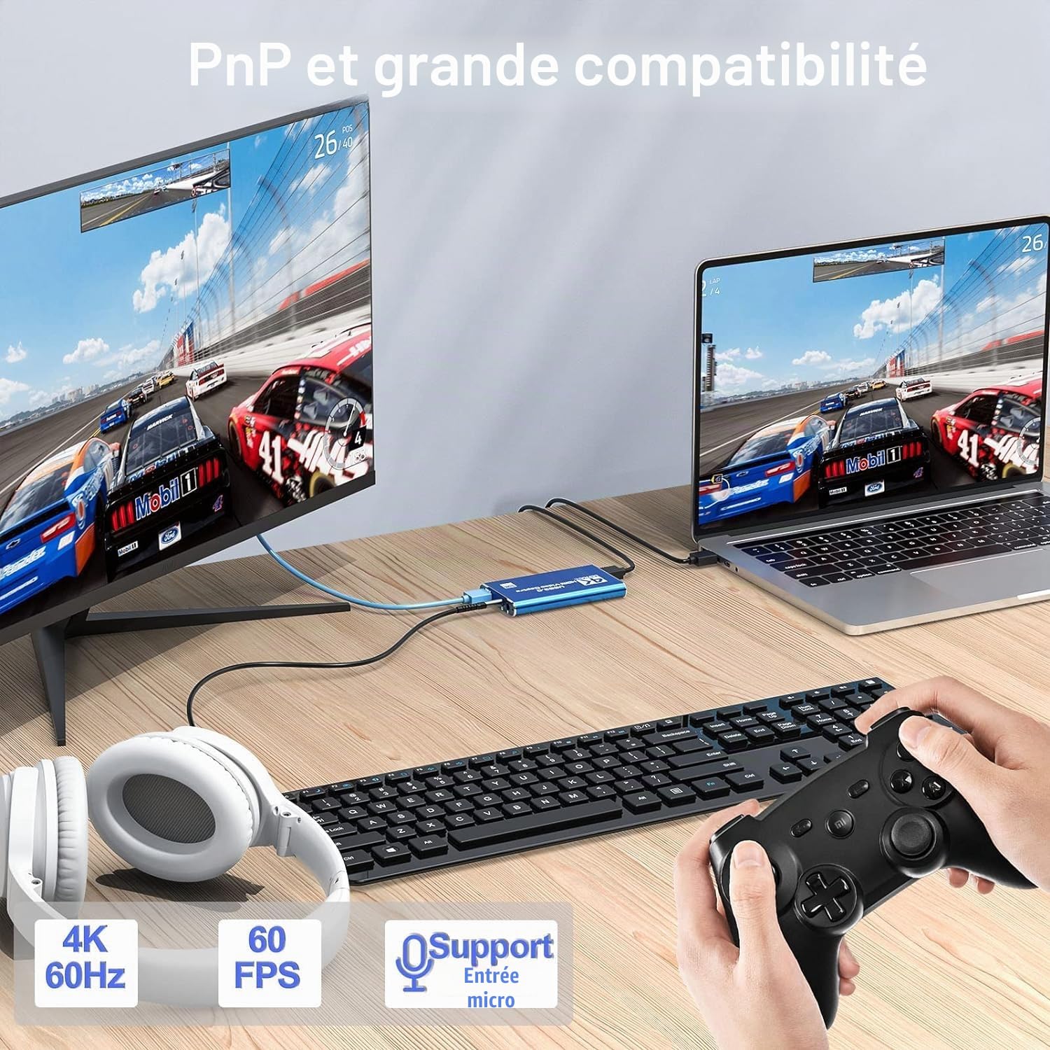 Carte de capture vidéo HDMI Azuxreza pour commutateur, 4K pour le streaming avec USB 3.0 et 2K 30 FPS Game Capture pour Nintendo Switch/PS5/Xbox/PS4/Steam Deck