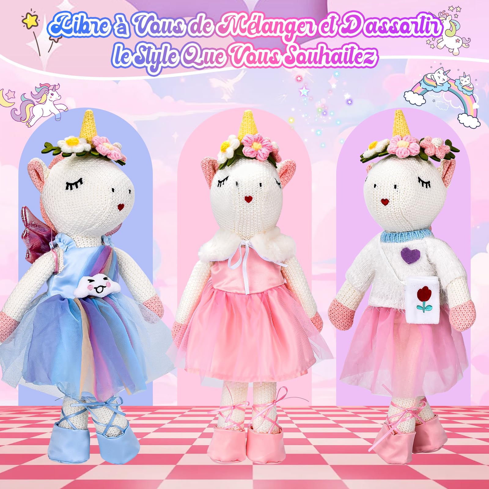 Licorne Peluche 40 Cm Avec 3 Tenues + Sac De Transport – Poupée Habillable Pour Filles Dès 3 Ans – Cadeau Anniversaire Idéal 3-8 Ans