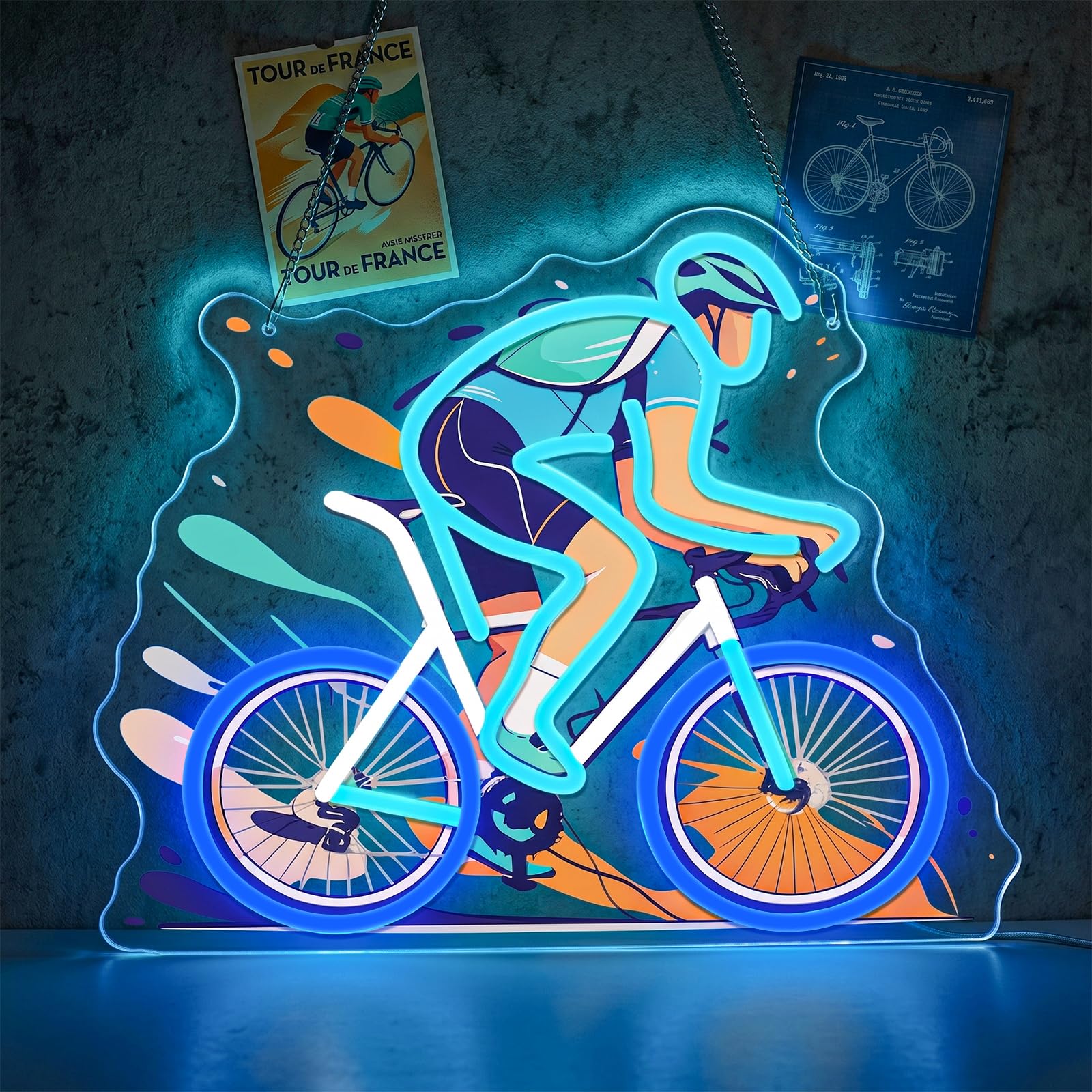 Flixyticy Road Cycling Neon Signs,Cyclists and Vehicles LED Hanging Light Sign USB Powered Dimmable for Bedroom,Sports Gym, Gike Shop, Cycling Club, Sports Area — image 1