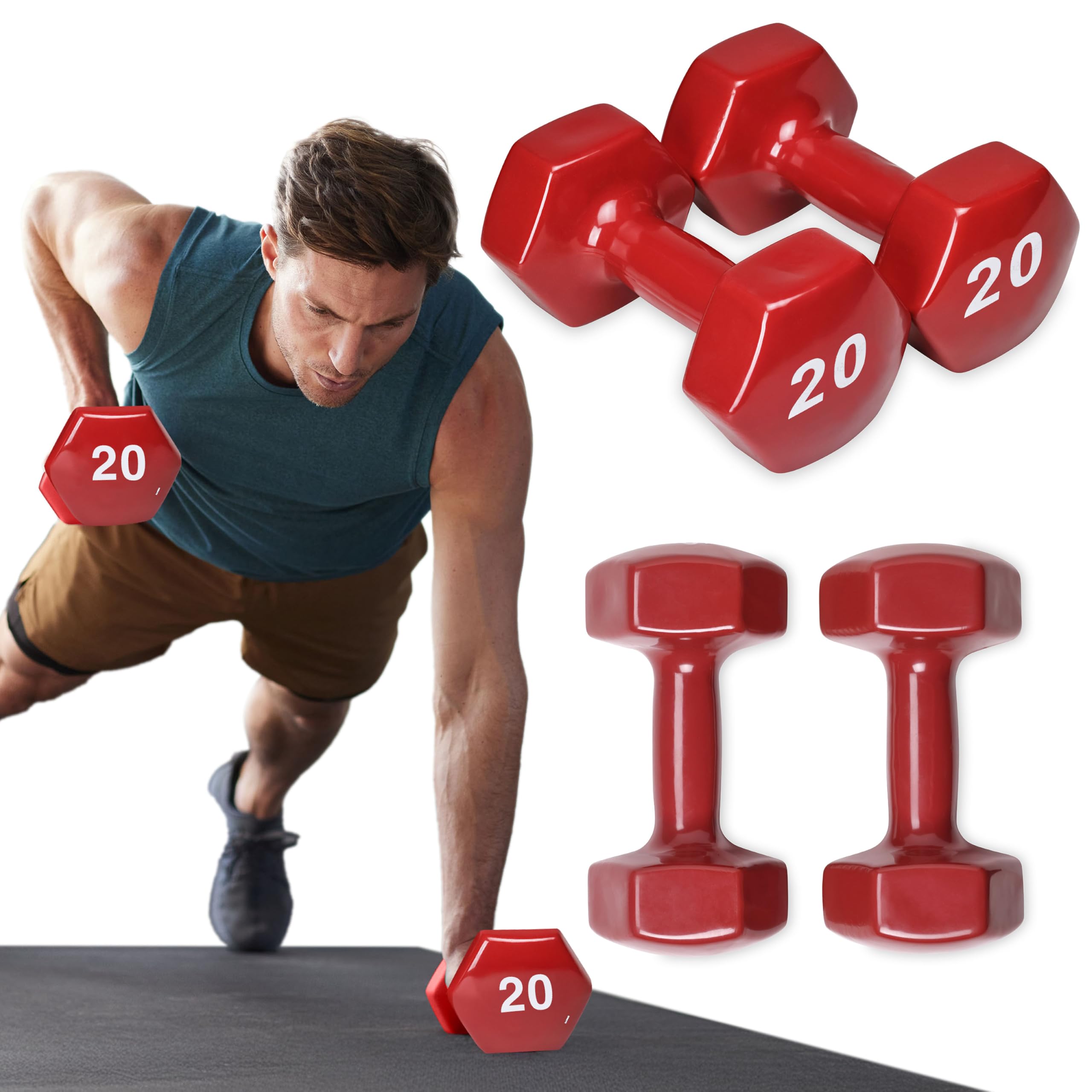 SPRI Deluxe Vinyl Dumbbells (Maroon, 20-Pound,Set of 2)