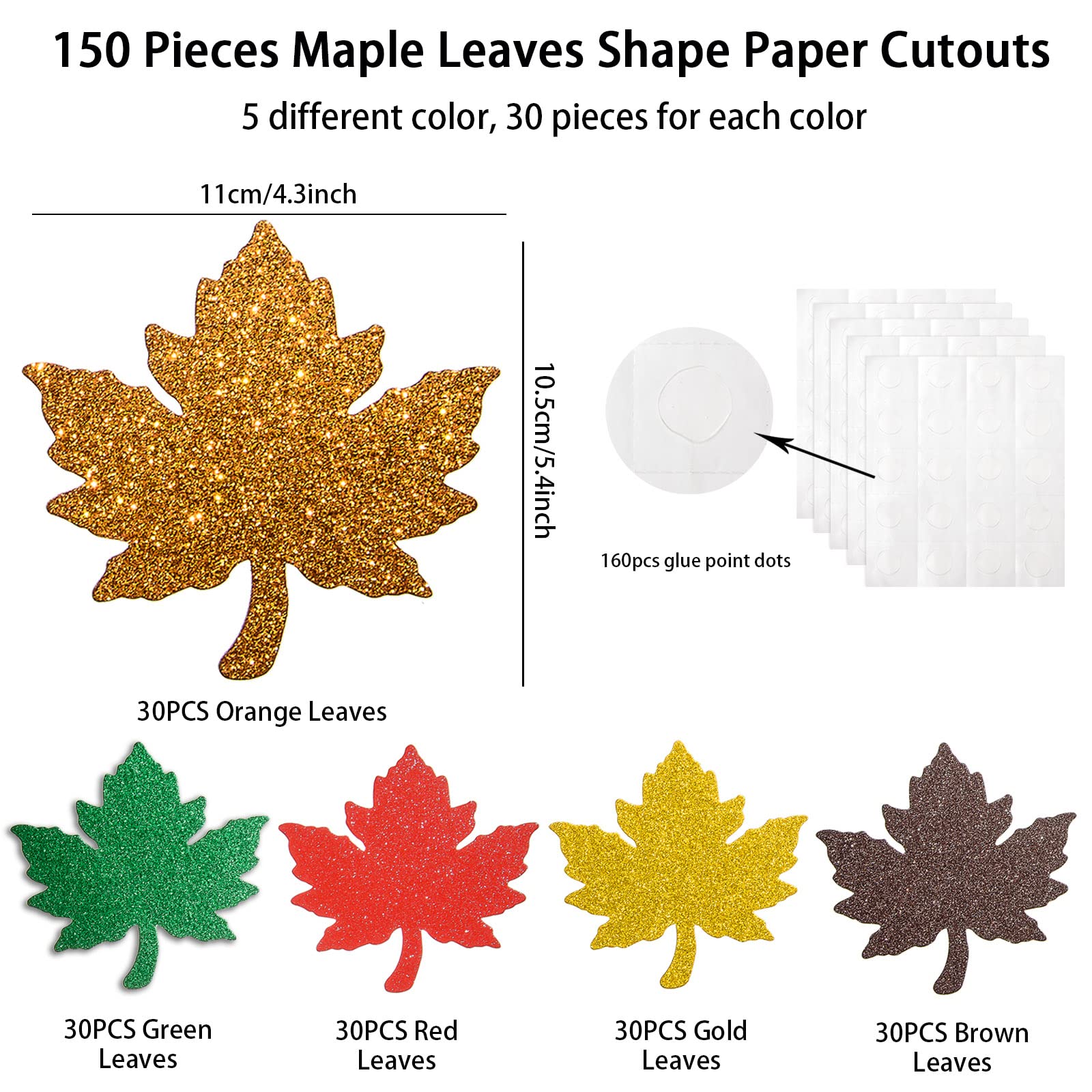 150Pcs Maple Leaves Cutouts Glitter Paper Fall Leaves Die Cuts Colorful Artificial Confetti Leaf Autumn Paper Leaf Thanksgiving Decor with Glue Points for Classroom Bulletin Board Autumn Theme Party
