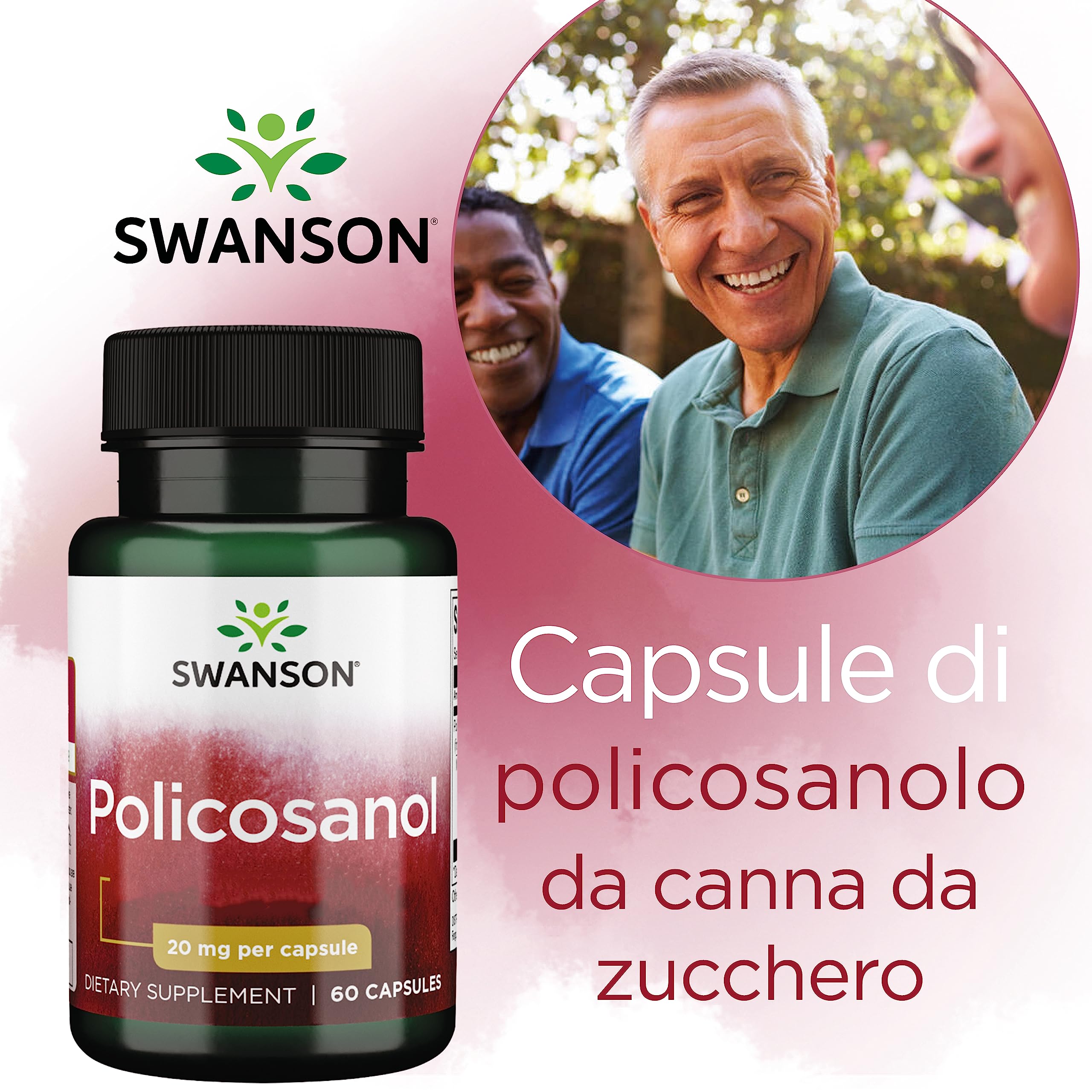 Swanson Policosanol, 20mg, estratto dalla canna da zucchero, alta dose, 60 capsule, Testato in Laboratorio, Senza Glutine, Senza Soia, Non OGM