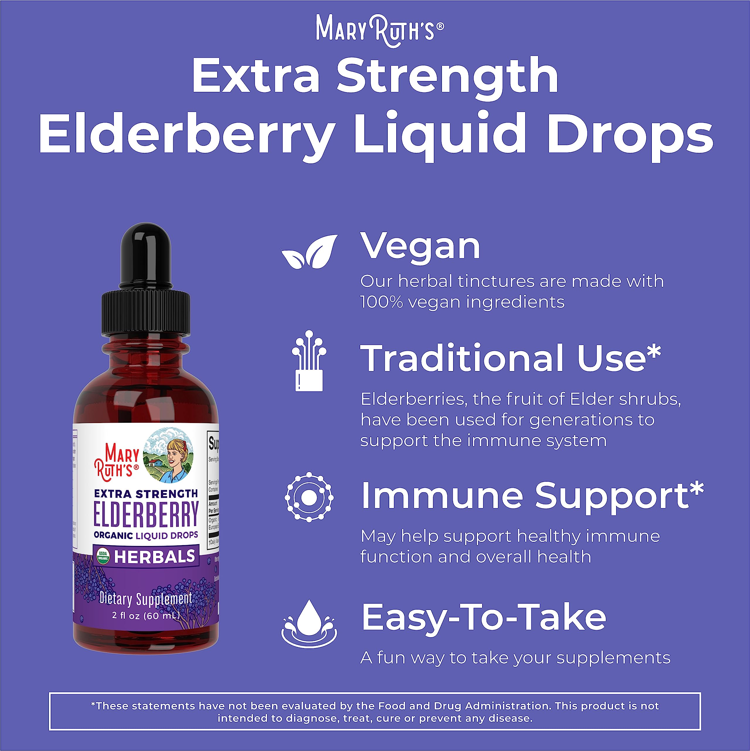 MARYRUTH'S Organic Extra Strength Elderberry Liquid Drops, Immune Support — Amazon image 6