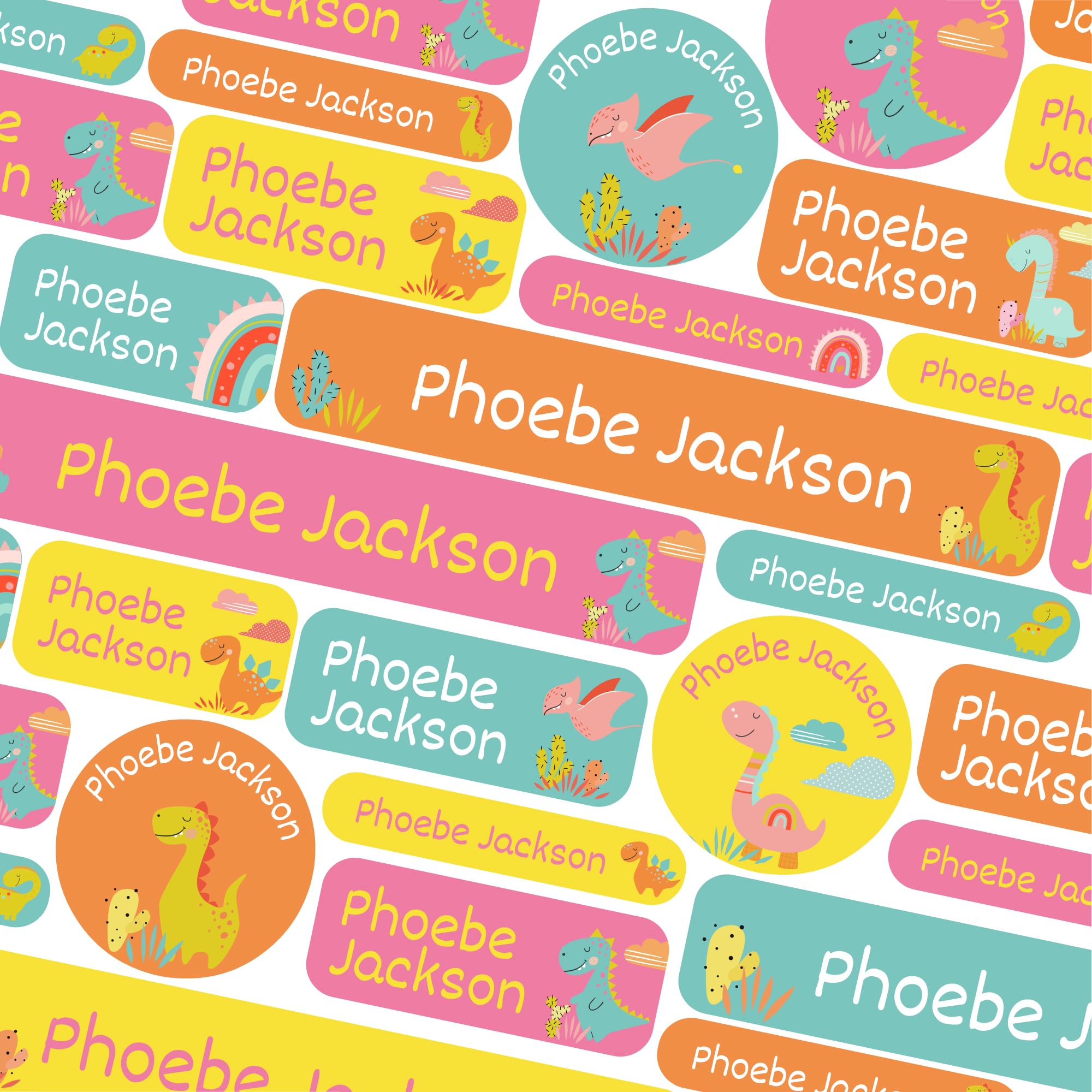123 Name Labels for Kids No Iron Name Tags for Clothes Name Stickers for Water Bottles, School Uniform, School, Nursery, Care Homes, Washable and Dishwasher Safe for Children (Colourful Dinos)