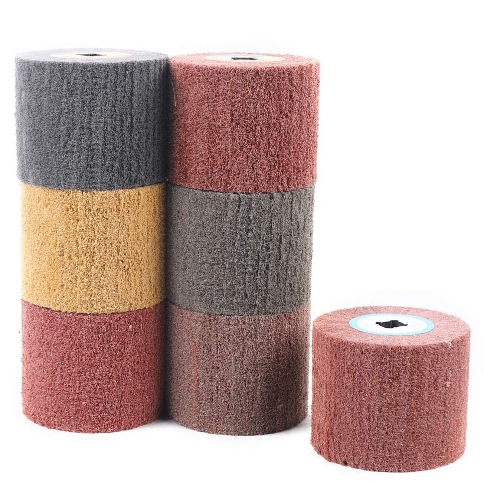 YiAndeli 7Pcs Polishing Burnishing Wheel Wire Drawing Wheel Grit Brush Drum Non Woven Abrasive Buffer Wheel for Burnishing Machine Polisher Sander Grit 60-600#