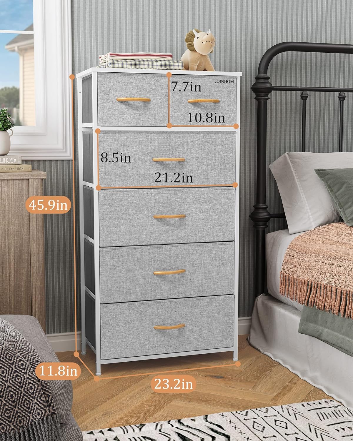 Cassettiera a torre con cassetti, cassettiera alta in tessuto per camera da letto, ufficio, ingresso, soggiorno e armadio; struttura in acciaio robusto, contenitori facili da tirare e piano in