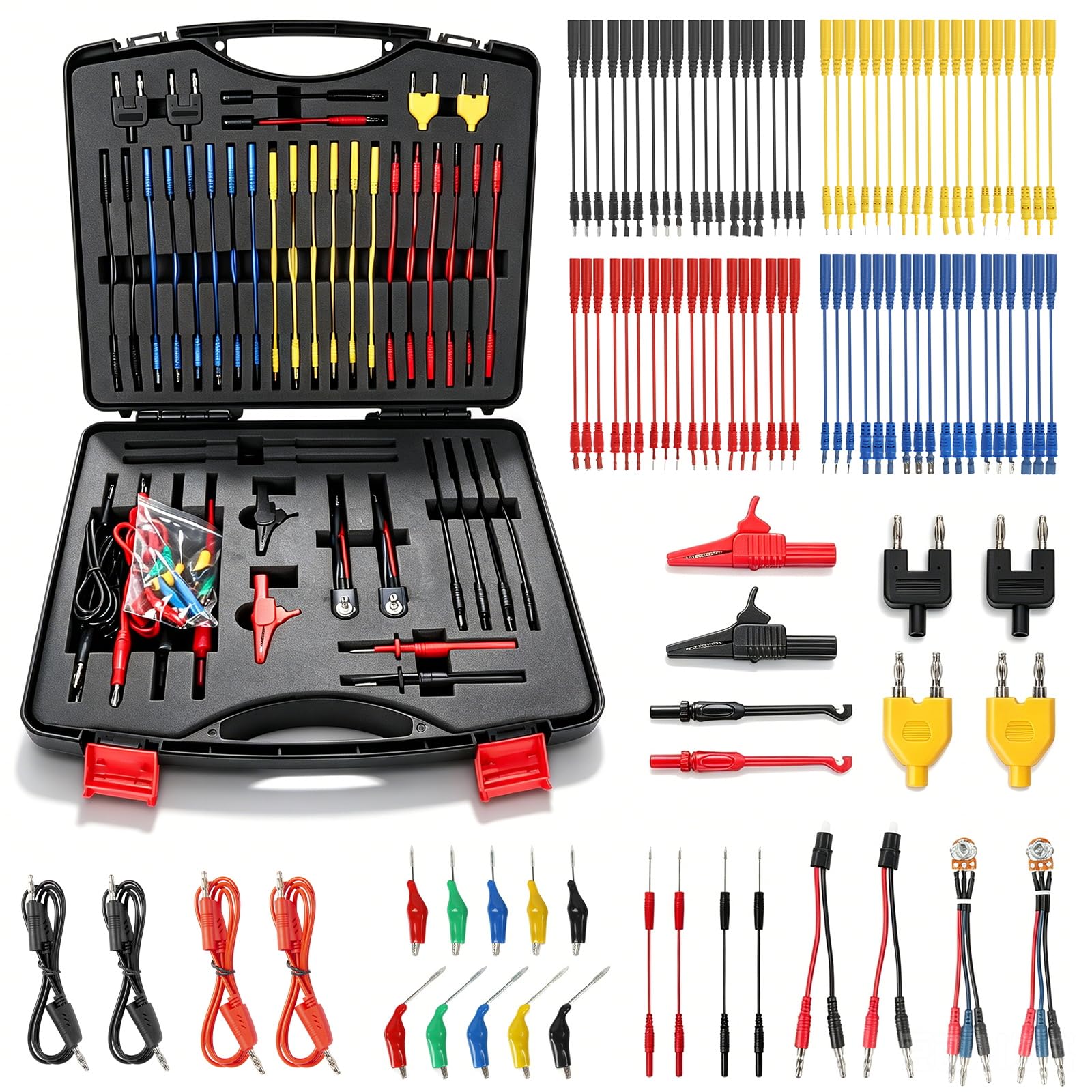 104-tlg Multimeter Messspitzen mit 4mm Bananenstecker, Krokodilklemmen Messleitungen Prüfkabel Multifunktionsprüfgerät für die Diagnose und Reparatur von Fahrzeugkreisen