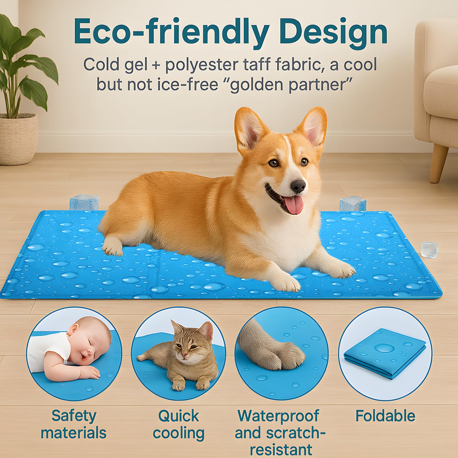 Large Dog Cooling Mat 90 x 50cm, Durable Scratch-Resistant Pet Cool Mats, Foldable Leakproof Gel Cats Self Cooled Pads - Image 2