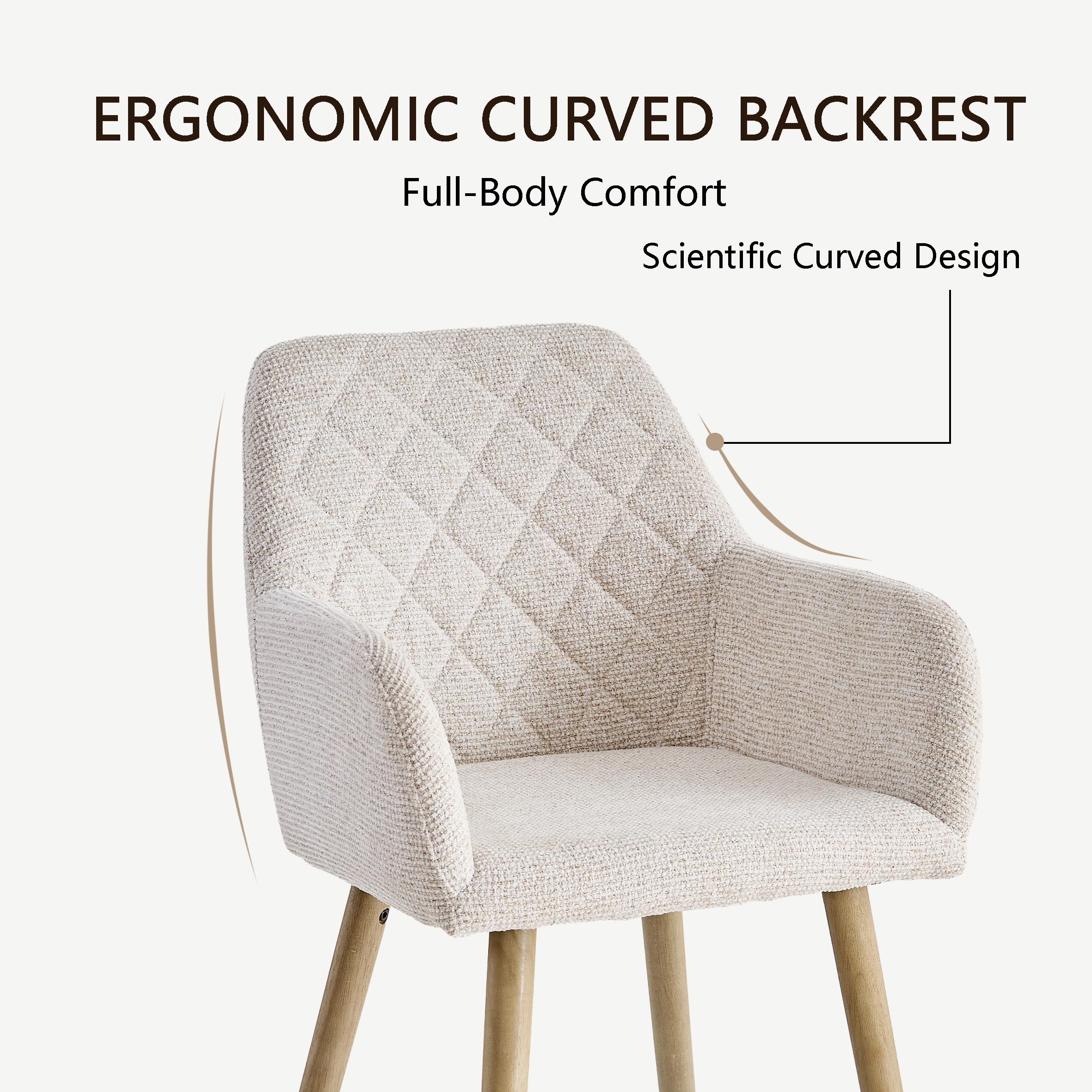 GrandCA HOME Juego de 4 Sillas de Comedor con Brazos, Silla de Lino con Patas de Madera, Asiento Tapizado de Estilo Moderno, Beige
