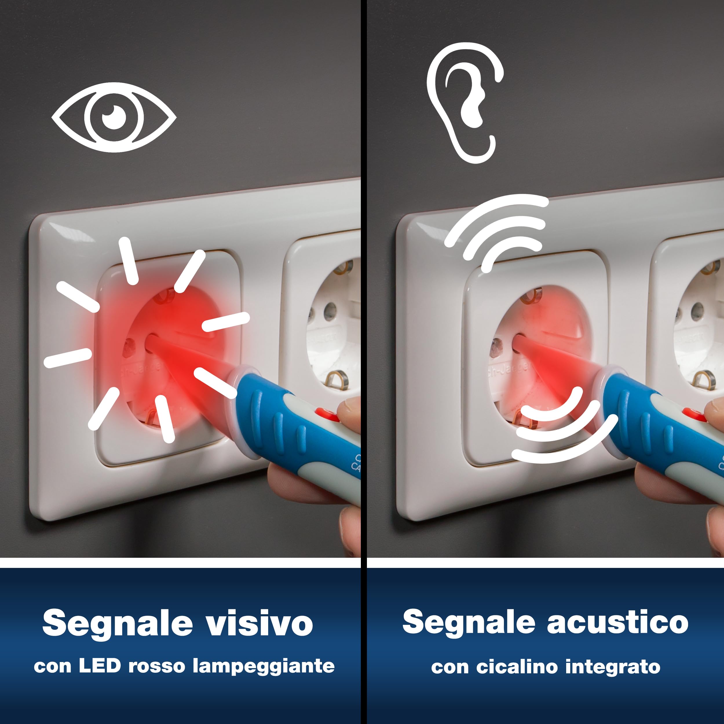 PeakTech 1030 - Tester di Tensione AC senza Contatto con Lampada a LED, Campo di Funzionamento Ac 50-1000V, Sistema di Misurazione, Penna Multimetro Portatile, Segnale Acustico - 157X26Mm