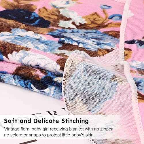 Miniatura 8 de BQUBO - Cobija de recepción de recién nacido para bebé, diseño floral, manta envolvente con diadema o sombrero, cálido saco de dormir para bebé,