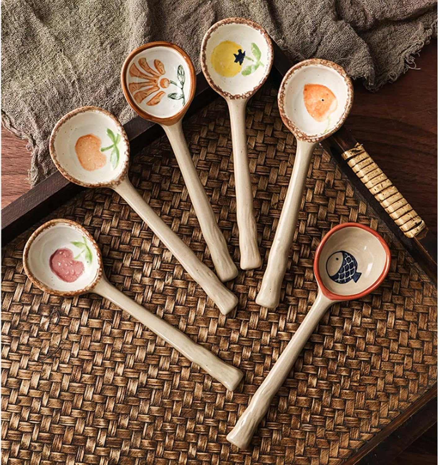 Soup Spoon Kiln Transformed Ceramics Soup Spoons Retro Porcelain Coffee Spoon Teaspoons for Yogurt Dessert Honey Jam Spoon Ice Cream Spoon Sugar Salt Jar Spoon, Set of 2 Dinner Spoon(Yellow Lemon)