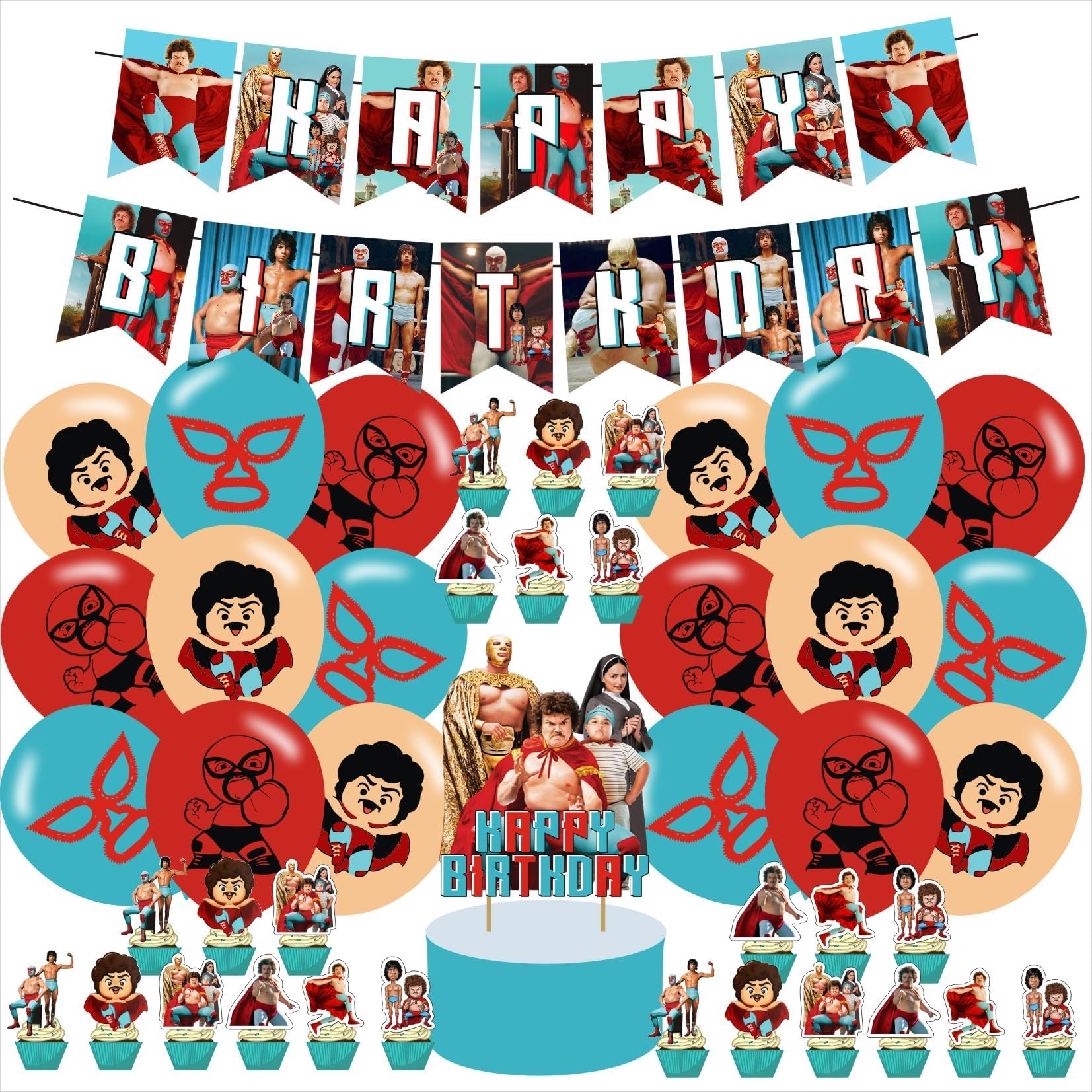 Libre of Nacho Birthday Decorations - Kids' Party Balloons, Banner, Cake & Cupcake Toppers
