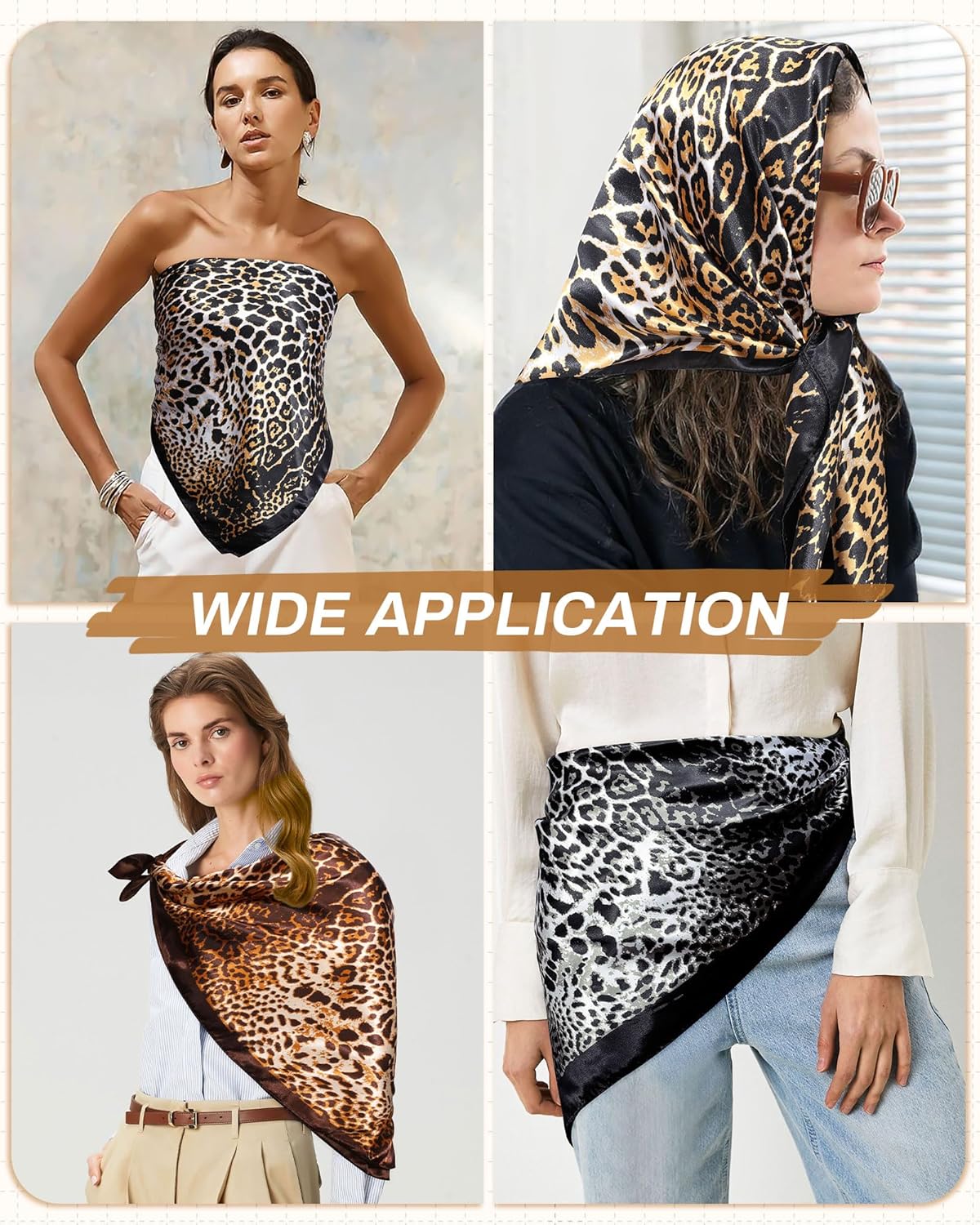 Mesovor 35” Square Head Scarf for Women, 3 Pack Like Silk Satin Headscarf Hair Neck Scarf Top Bandanas for Sleeping - Image 6