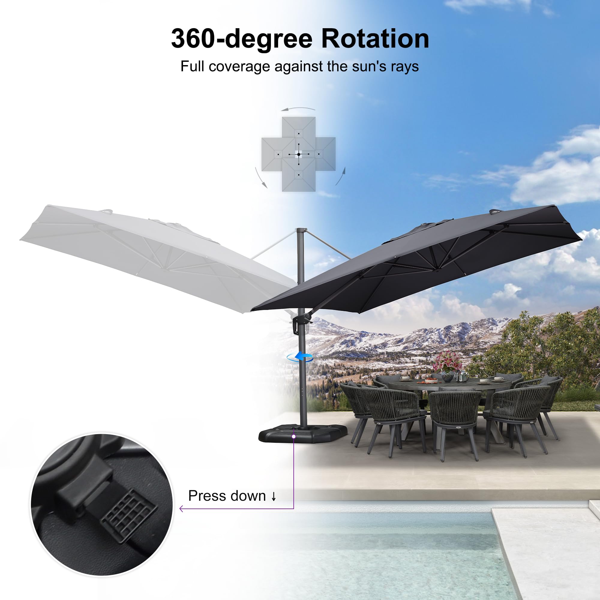 PURPLE LEAF Patio 11.5 x 11.5 Telescopic Umbrella with Base Grey | Effortless Height Extension Telescopic Up Down Lifting 360 Rotation Effortless Shade Control Reliable Customer Support product thumbnail 8