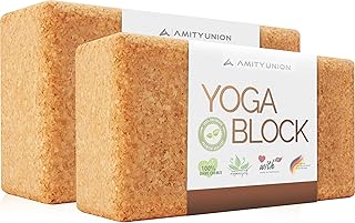 Yoga Block Cork Set 2-100% Naturale - Hatha Klotz Anche per Principianti Meditazione e Pilates, Blocchi Yoga per Schiena