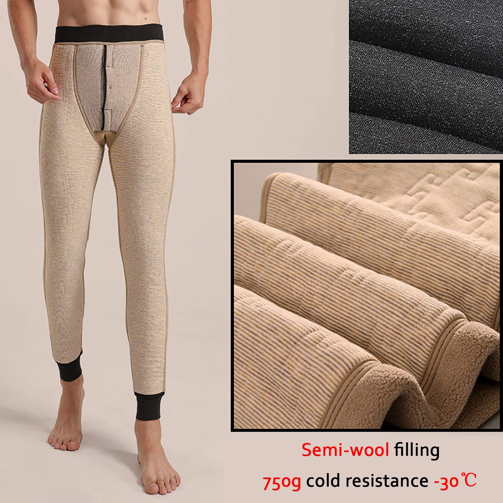 G&F Męskie spodnie termiczne, legginsy, wełniane, z podszewką, ciepłe, grube, długie majtki zimowe (kolor: B, rozmiar: X-Large)