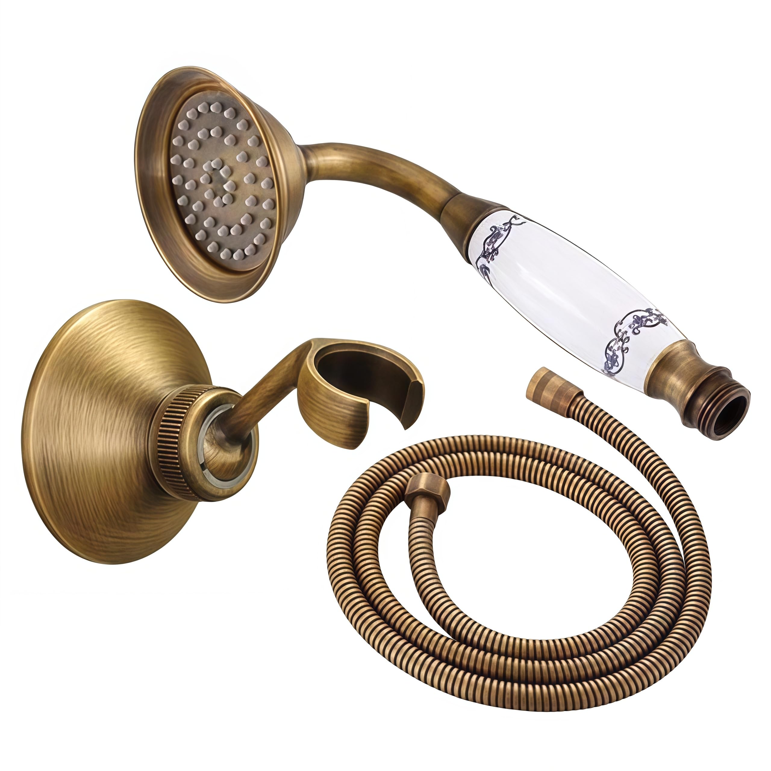 Ducha de mano Alcachofa de Ducha Cabezal de Ducha Accesorio de grifo de ducha para baño de latón antiguo Cabezal de ducha de lluvia de 8 "/ Ducha de mano/Manguera de 150 cm/Válvula angular