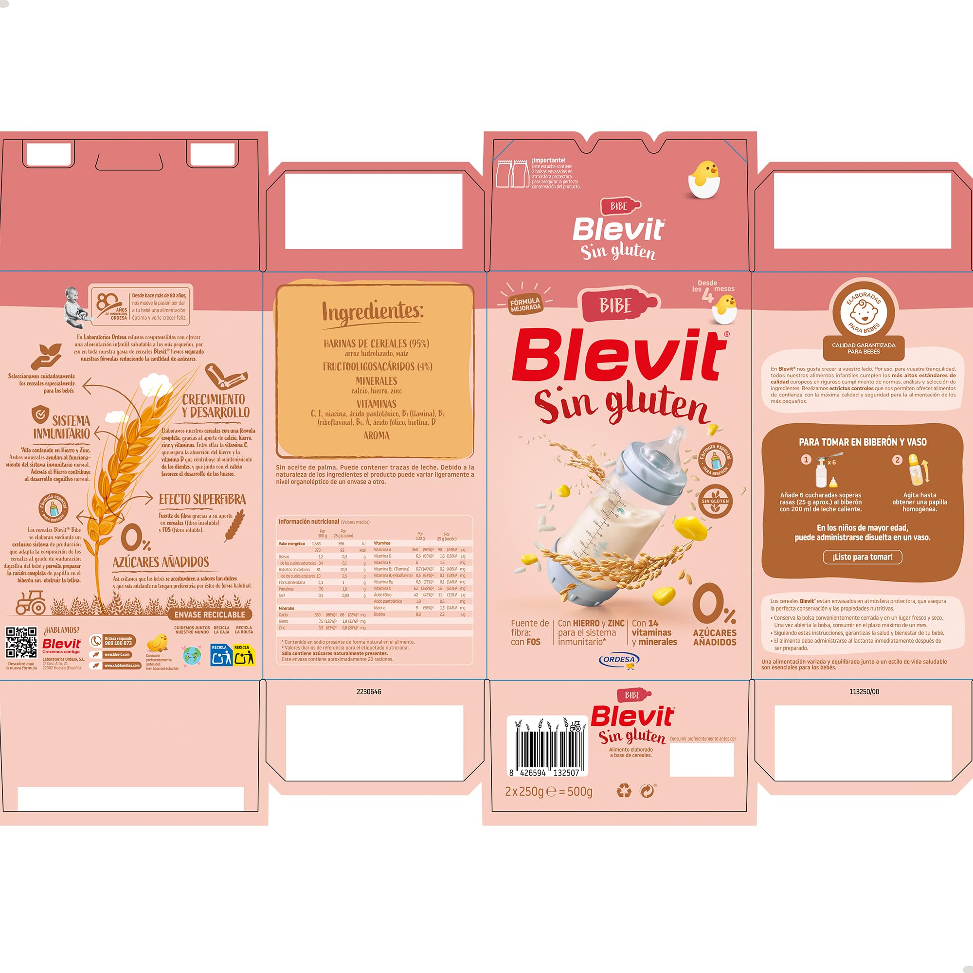 Blevit Bibe Sin gluten | 500g | Papilla para Bebé desde los 4 Meses con 95% de Cereales - 14 Vitaminas y Minerales