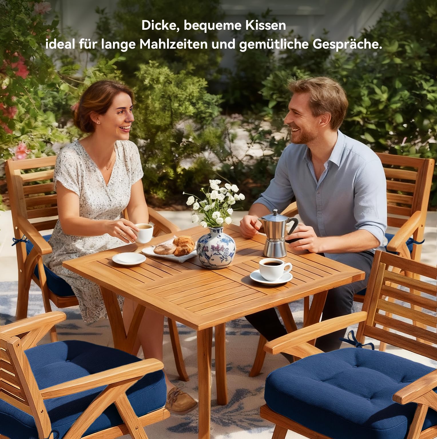 Codi Set di 6 cuscini per sedie da 40 x 40 x 8 cm, spessi, comodi cuscini per sedia con fodera resistente all'acqua, lavabili, antiscivolo, per sedie da esterno e giardino, colore blu navy