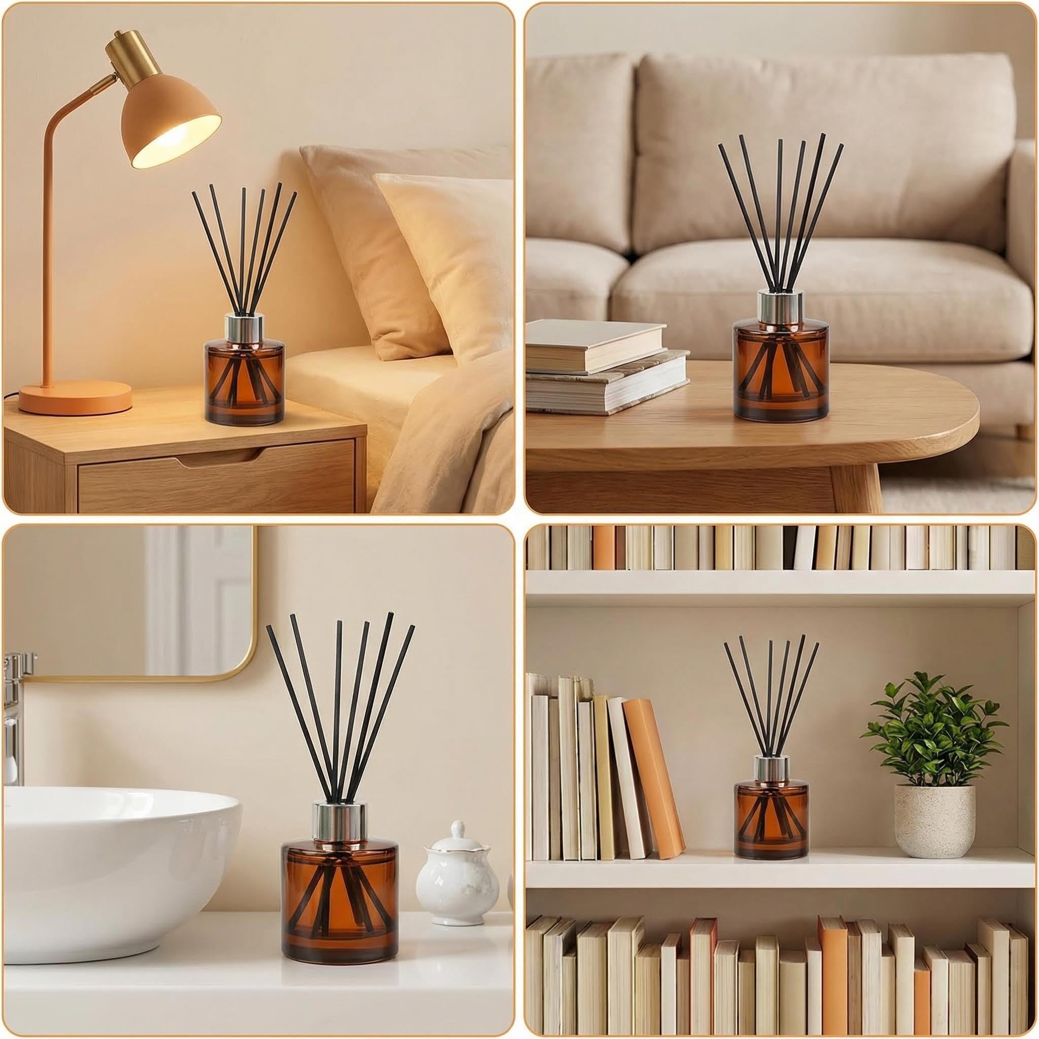 2 botellas difusoras de vidrio vacías de 50 ml, frascos difusores de aceites esenciales, aromaterapia, accesorios de fragancia, uso para bricolaje, juego de varillas difusoras de varillas de