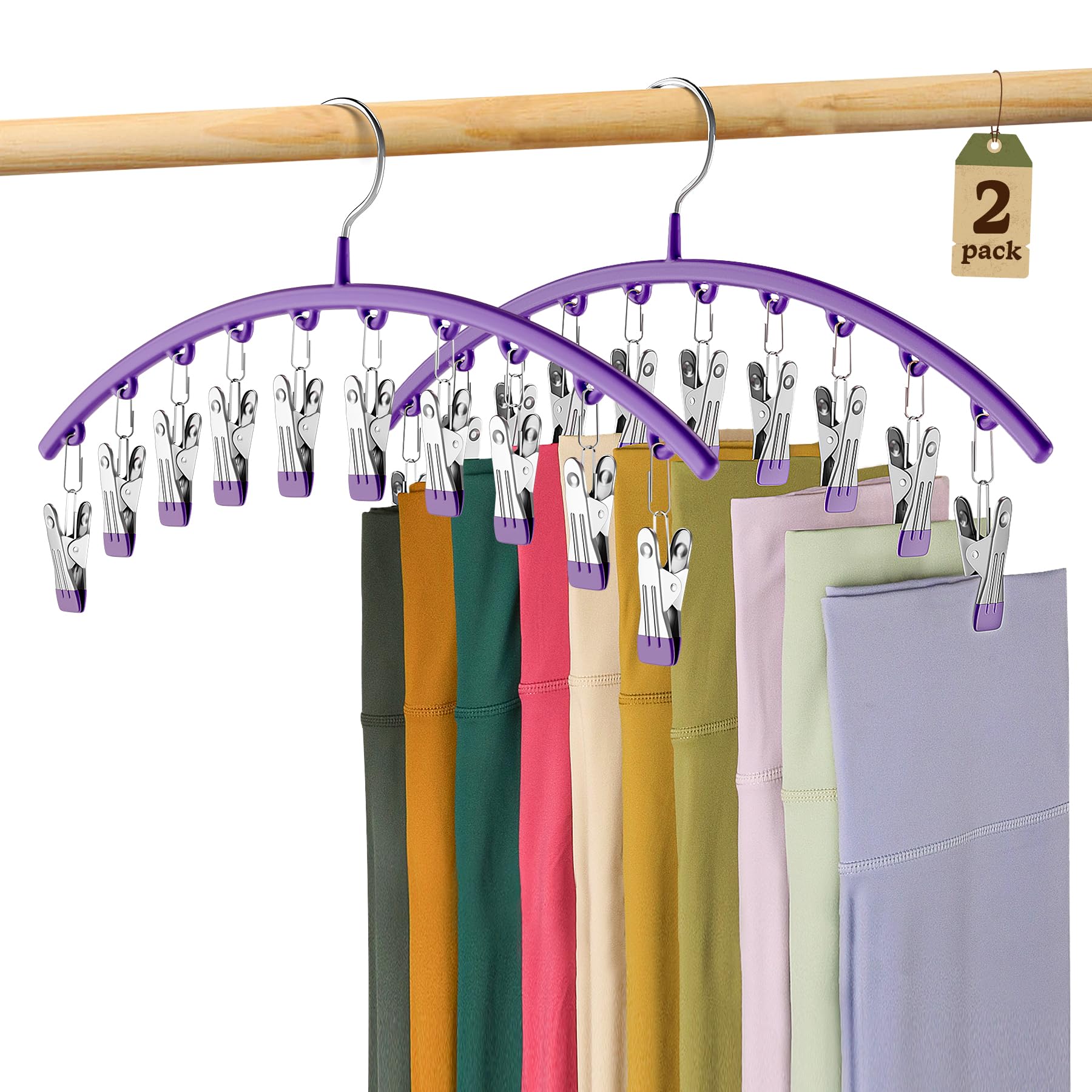 Volnamal Legging Organizer for Closet,2 Pack Metal Yoga Pants Hanger-Purple