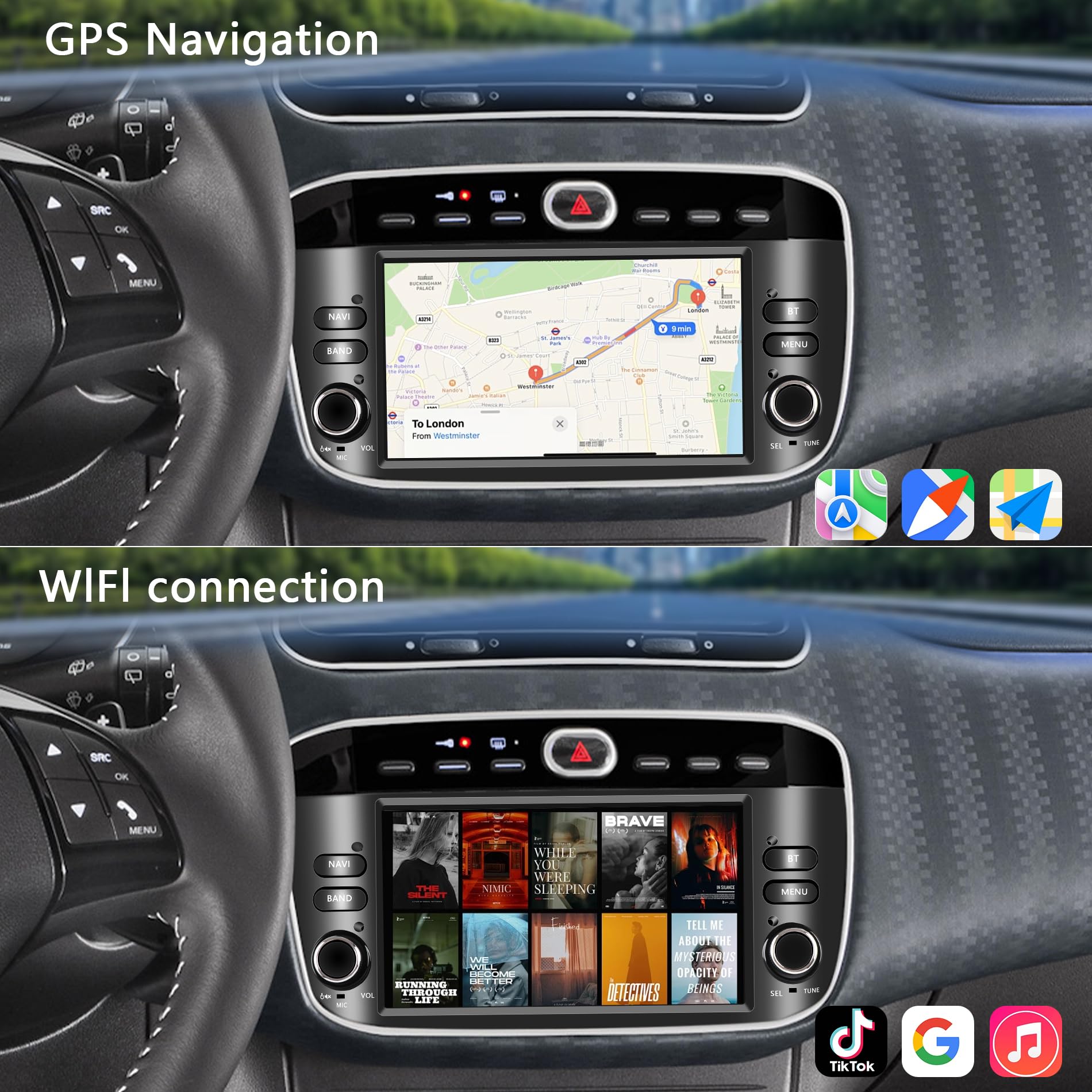 Autoradio para Fiat Punto (2010-2016) / Linea (2012-2015) Wireless CarPlay Android Auto Stereo Auto Bluetooth 7 pollici IPS con Pantalla Táctil con FM/GPS/SWC/Mirror Link