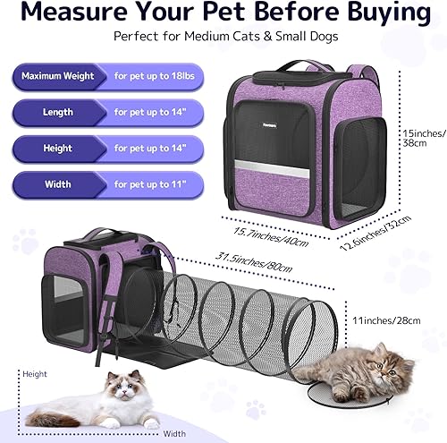 Miniatura 4 de Mochilas transportadoras para gatos Pawtners expandible+gato+mochila con malla transpirable, mochila transportadora de mascotas para gatos, perros