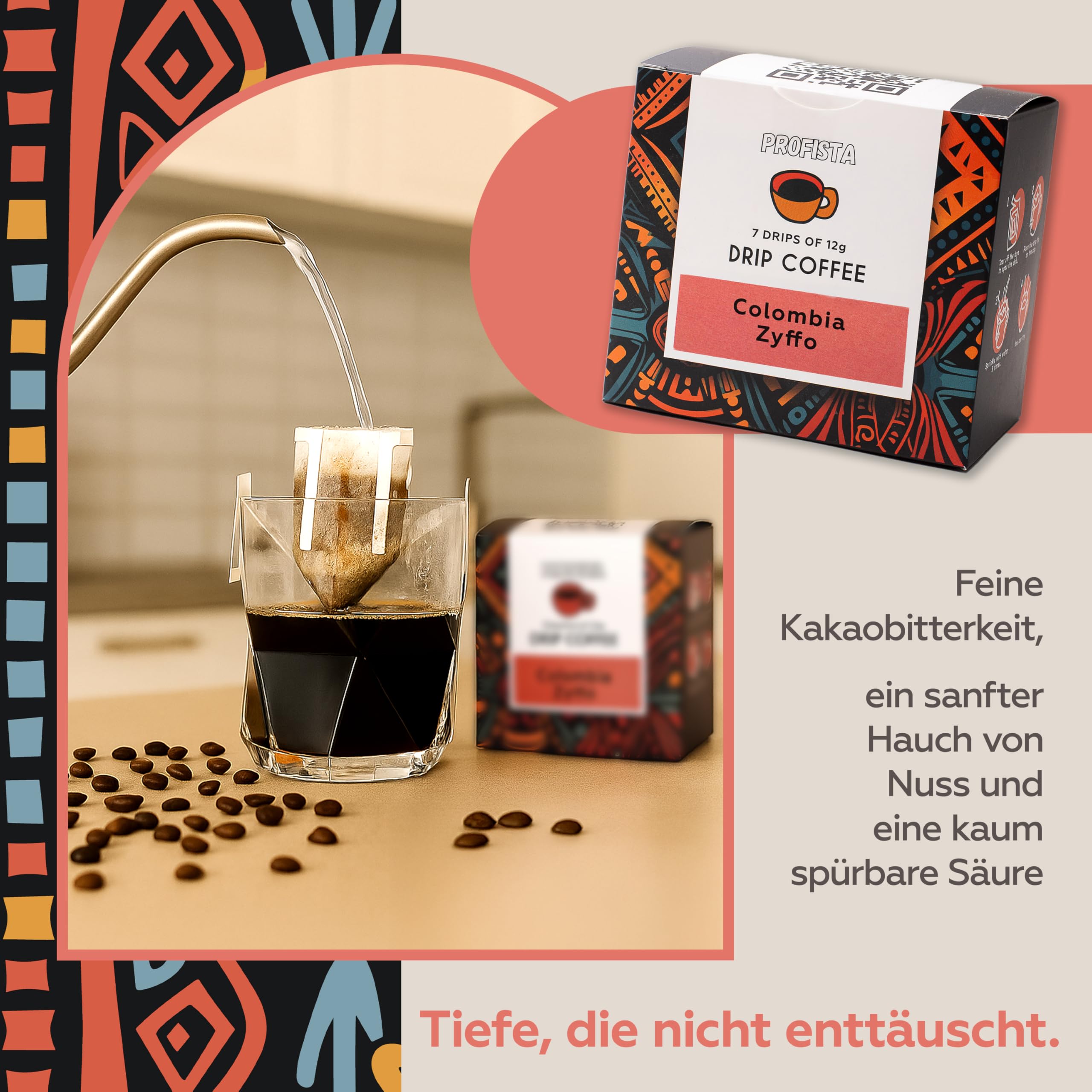 Premium Drip Coffee Tasting Set Symphony 7 + Ethiopia Bloopa 7 + Colombia Zyffoo 7 | 21 Drip Coffee Portionsbeutel | Arabica kaffee gemahlen geschenkset