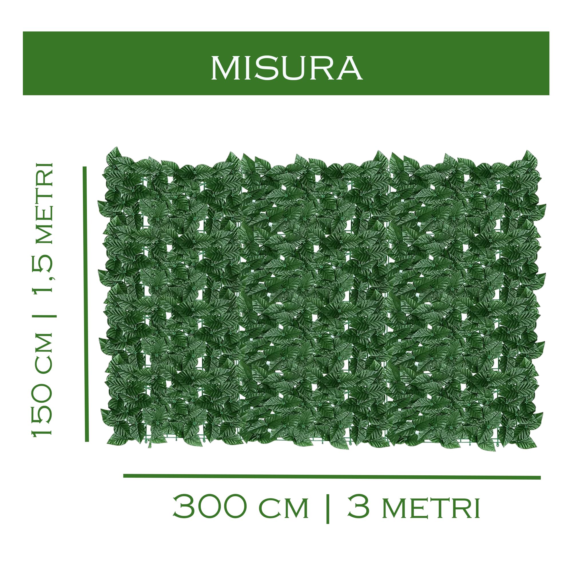 Home Tresor Siepe Finta Artificiale Rotolo Rete Frangivista Sintetica Ornamentale Verde 1,5 x 3 mt Foglie Edera Balcone Terrazzo Giardino Coprente - 150x300 cm