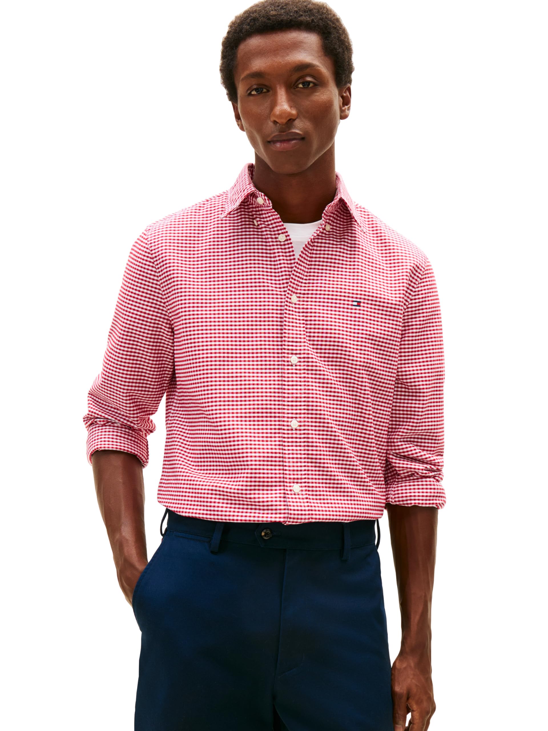 Tommy Hilfiger Men's Long Sleeve Oxford Shirts in Regular Fit, Men's Button Down Shirts, Also Available in Big and Tall