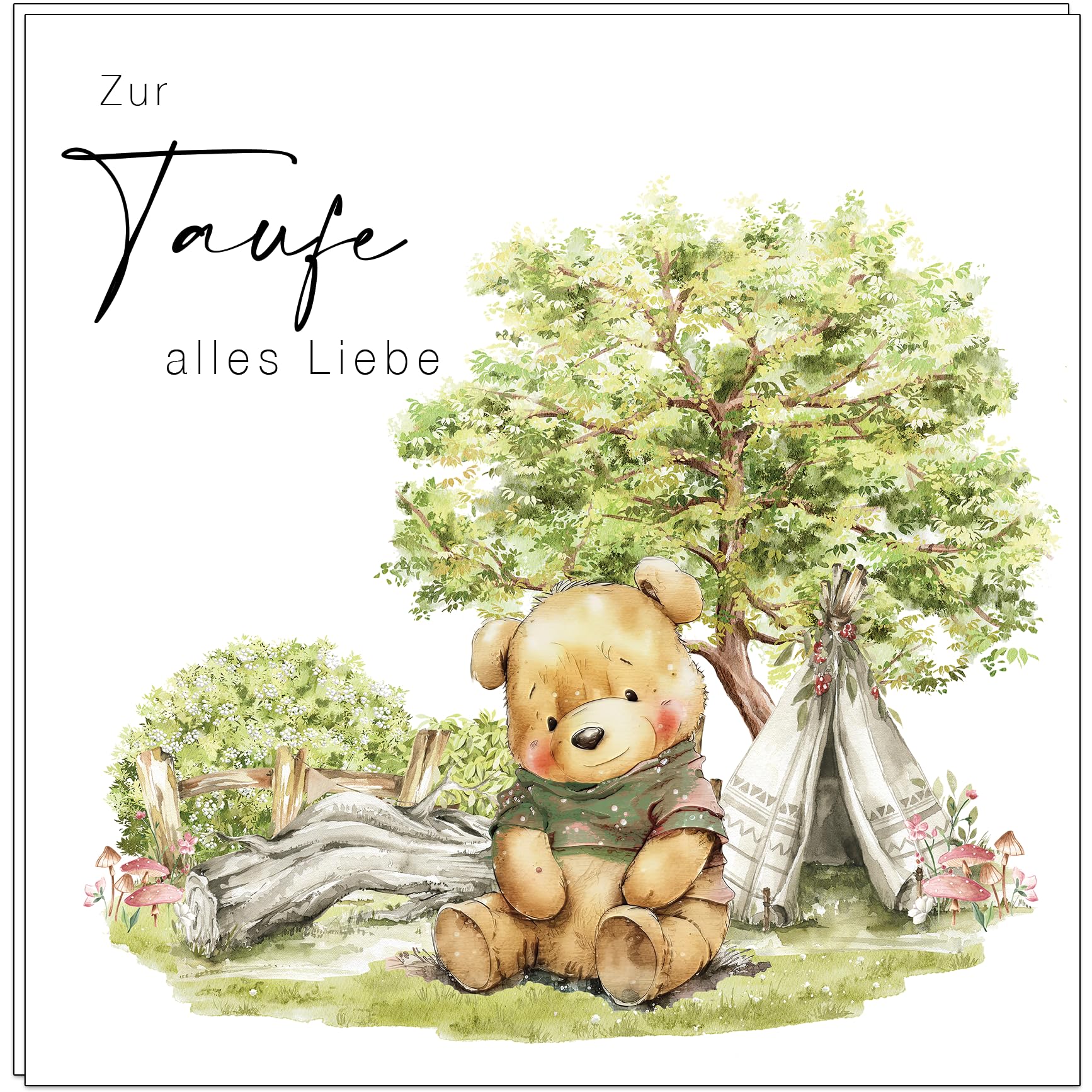 2 Taufkarten Im Set – Großes Quadratisches Format 15x15 Cm, Aus Recyclingpapier, Mit Umschlag