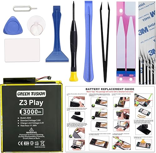GREEN FUSION Solo para reemplazo de batería Moto Z3 Play, con video tutorial, batería JS40 para Motorola Z3 Play, con instrucciones de instalación y