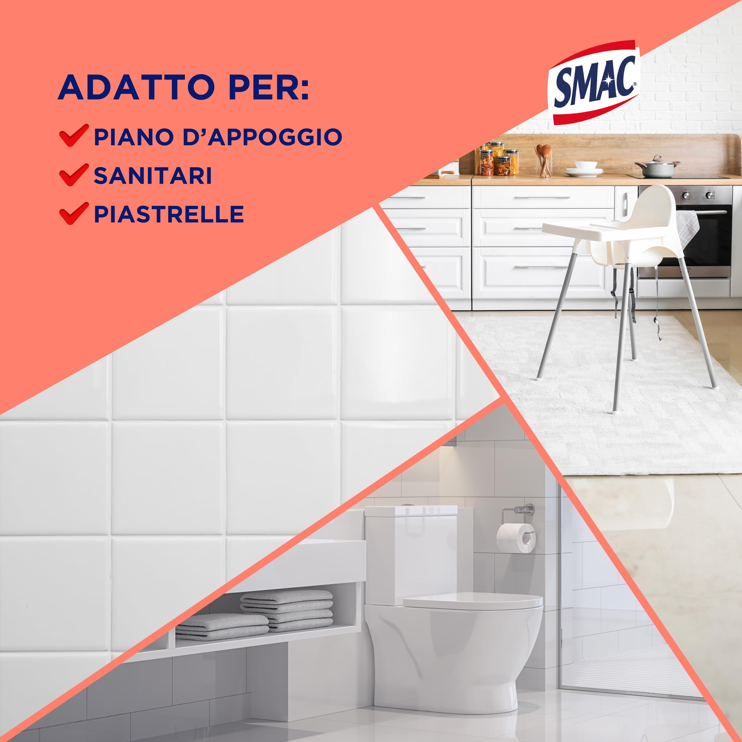 Smac - Sgrassatore Disinfettante, Detergente Spray Multisuperficie con Azione Sgrassante e Antibatterica, 650 ml x 12 Pezzi