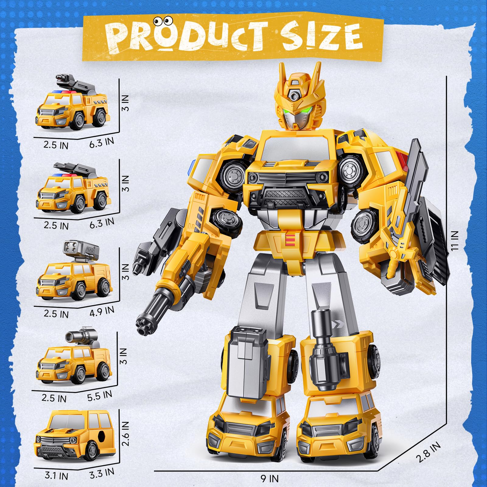 Robot de construcción magnética 5 en 1, regalos para niños de 3, 4, 5, 6 años, fácil de ensamblar, camiones transformadores para niños, ideales para regalo de cumpleaños para niños de 3, 4 9