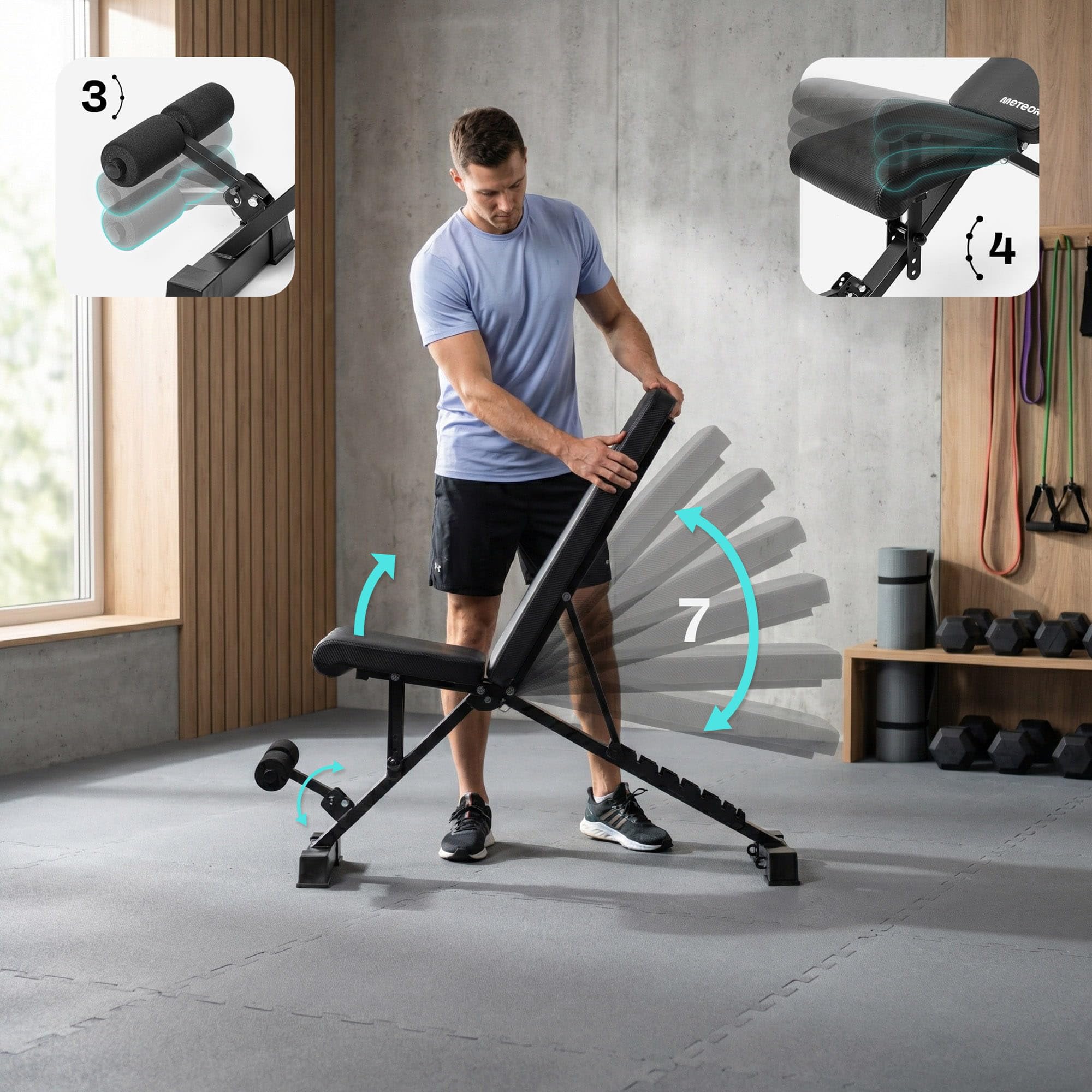 meteor Multifunktionale Hantelbank klappbar verstellbar Fitnessbank Trainingsbank Schrägbank für Zuhause und die Wohnung platzsparend