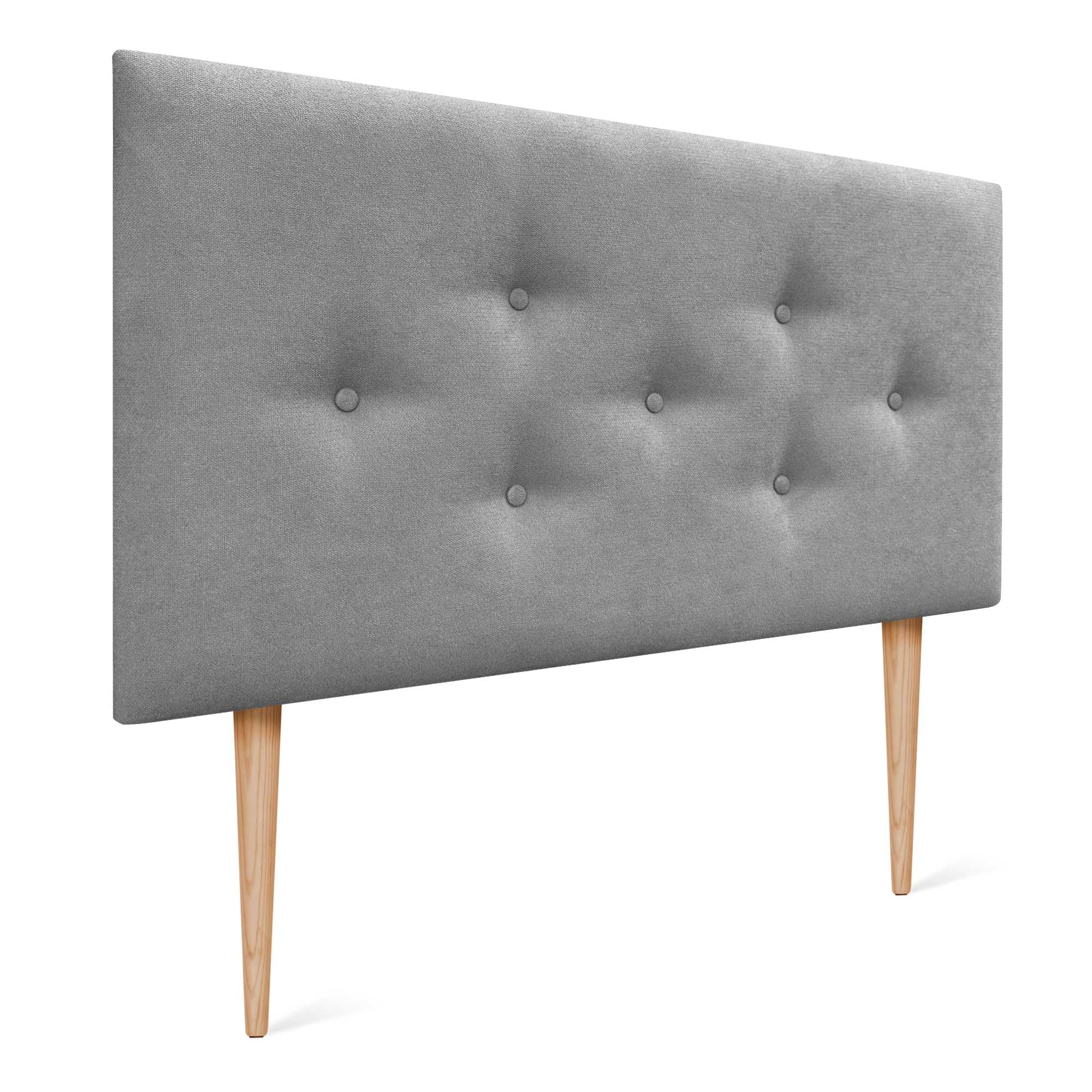 DHOME Cabecero de Polipiel o Tela ACUALINE con 3 Hileras Intercaladas de Botones y Patas Cabezal Tapizado Cama Lujo (Tela Gris, 105cm)