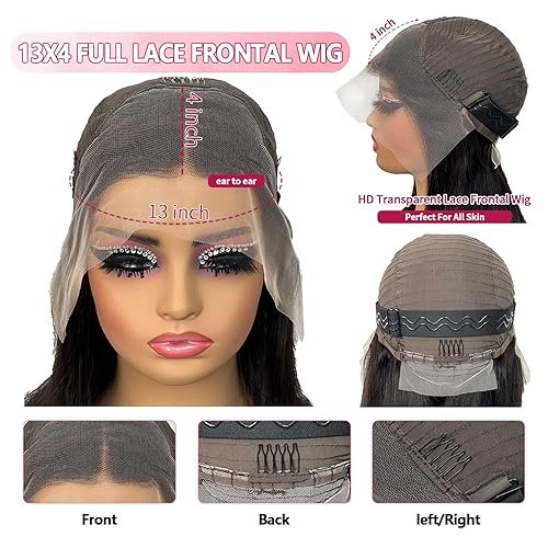 Miniatura 10 de Pelucas de cabello humano ondulado profundo con encaje frontal de 13 x 4, sin pegamento, pelucas de cabello humano prearrancado de densidad 180,