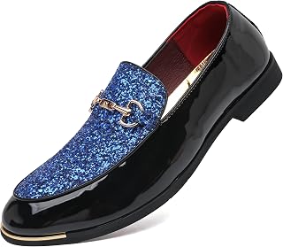 LCQL Luxury Sequin Patent Loafers Gold Buckle Oxford Style Business Party Shoes