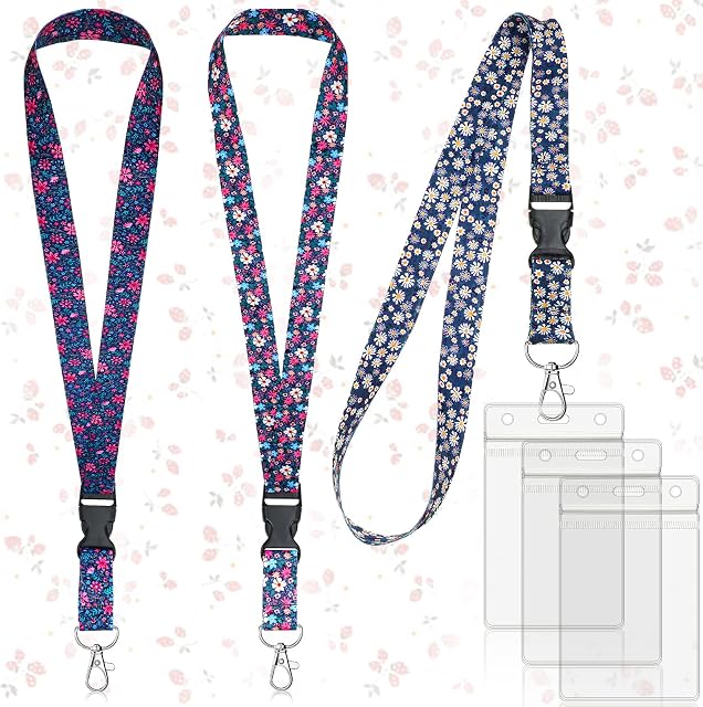 3 Set Lanyard with Card Holder ID Holder Lanyard with Waterproof PVC Card Holder Neck Strap Lanyard for Women Teachers Office School Girls Supplies