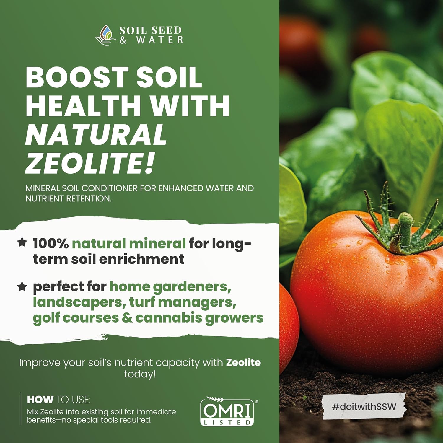 Soil Seed & Water Zeolite Soil Conditioner – Natural Minerals for Water Retention, Nutrient Exchange, and Drainage - Home Garden - OMRI Listed